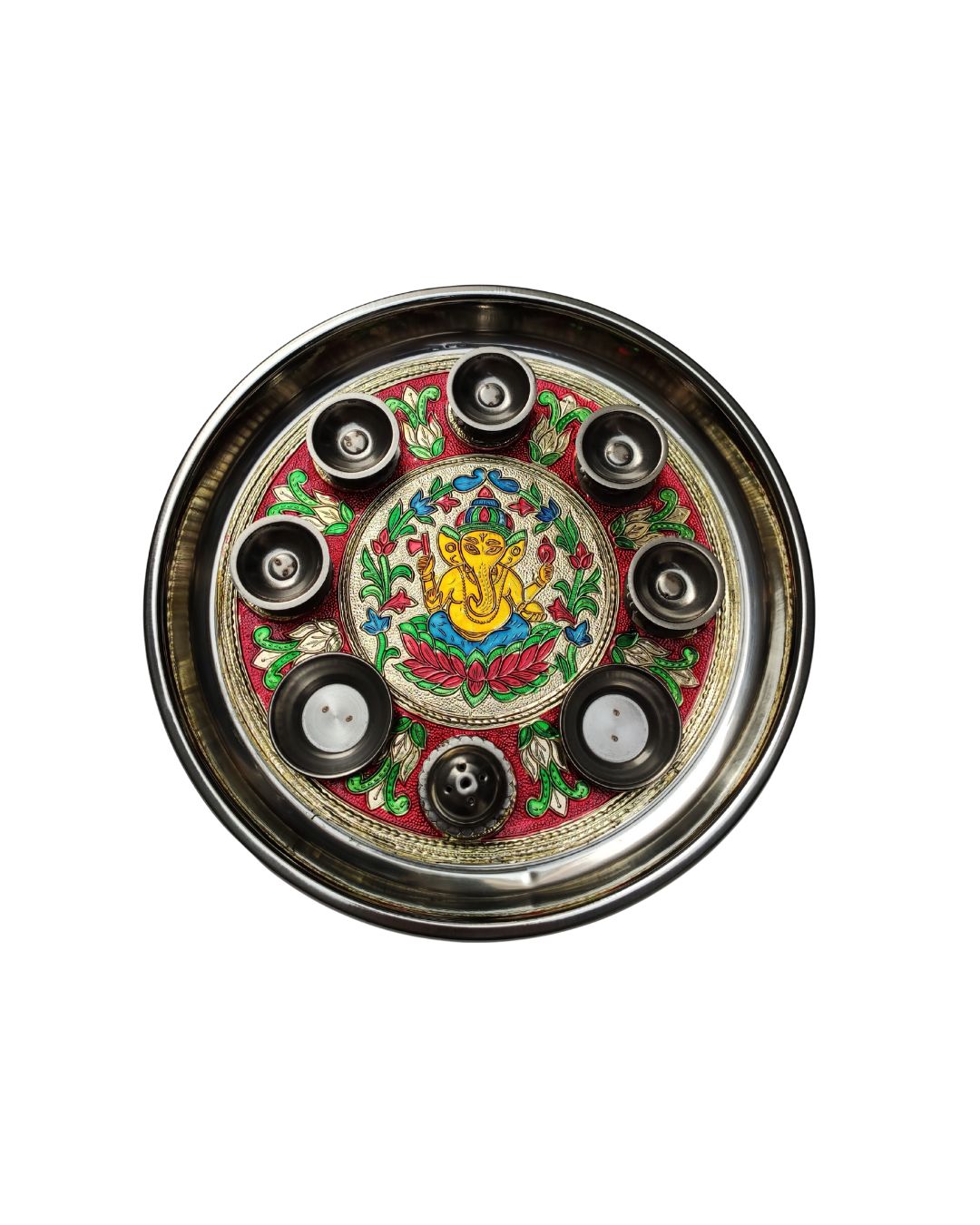 BG Remove Ganesh Aarti Steel Thali - Image 1